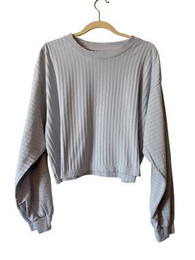 LSpace Half Court Pullover Ribbed Long-Sleeve Cropped Top XXL Light Blue